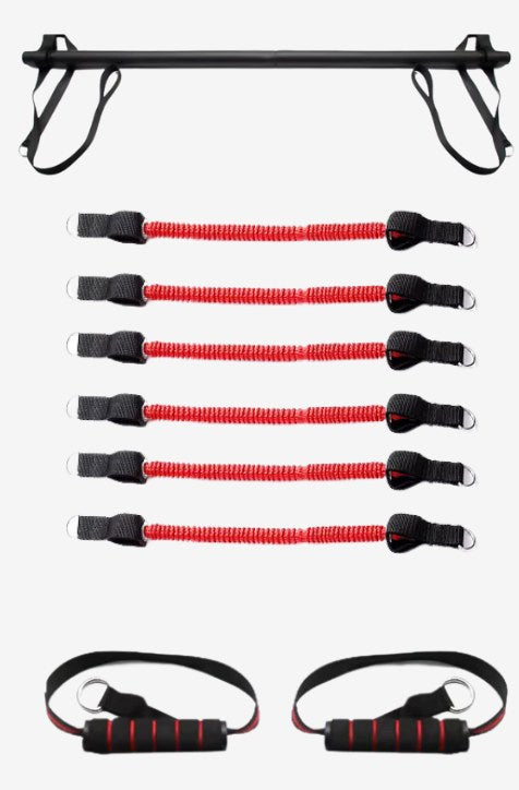 Pilates Bar - Oefenstang met 6 Weerstandsbanden en 2 Handvaten